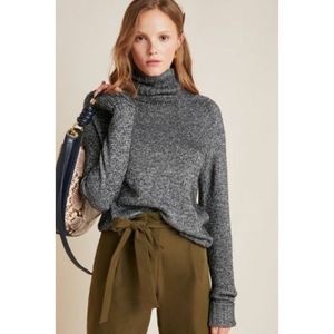 Anthropologie Coretta Shine Pull Over Turtleneck Sweater Silver Gray sz Small